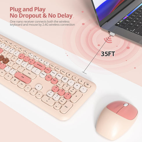 Typewriter Wireless Keyboard and Mouse Combo, 2.4G Office 104 Keys Retro Punk Keyboard for Laptop PC Desktops