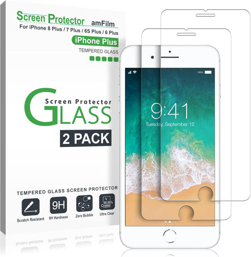 amFilm Tempered Glass Screen Protector for iPhone 8 Plus, 7 Plus, 6S Plus, 6 Plus - 2 Pack
