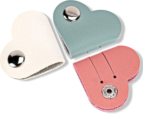 Heart Cord Organizer 3 Pack Wrap Manager, USB Cable Organizer Storage PU Leather Earphones Storage Straps Portable Bag Charging Cable Holder Cute Headphone Case Gifts for Women Girls