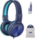 SIMOLIO Wired Headphones for Kids, Safe Volume 85dB/94dB/104dB, Over-Ear Headset with Microphone & Shareport, Blue