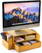 Hiceeden 2 Tier Bamboo Desktop Organizer, Desk Monitor Stand Riser with 2 Pen Holder, 1 Drawer, 2 Compartment Storage