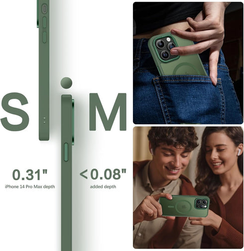 Telaso iPhone 14 Pro Max Case - Slim, Translucent Matte, Military Grade, Anti-Scratch, MagSafe Compatible, Deep Green.