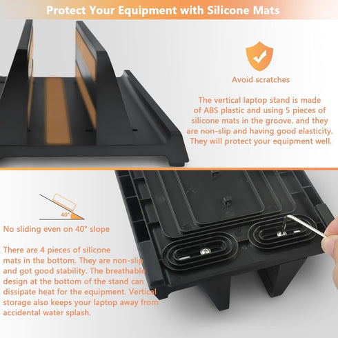 Vertical Laptop Stand Holder, ABS Organizer with Adjustable Dock for PC up to 17.3 inches, MacBook, Phone, Black