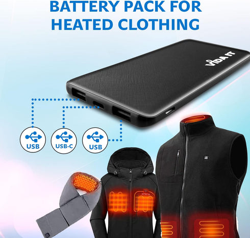 Vida IT Slim 5V 2A Power Bank for Heated Vest Rechargeable Heated Jacket Battery Pack Pocket Size Thin 5000mAh Portable USB Charger for Heated Clothing, Scarf, Coat, Pants, Cell Phone USB-C Power Pack