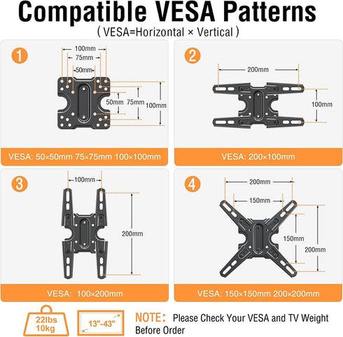 ELIVED Lockable RV TV Mount for 13-43 Inch TVs, Swivel and Tilt for Camper Trailer, Detachable TV Bracket