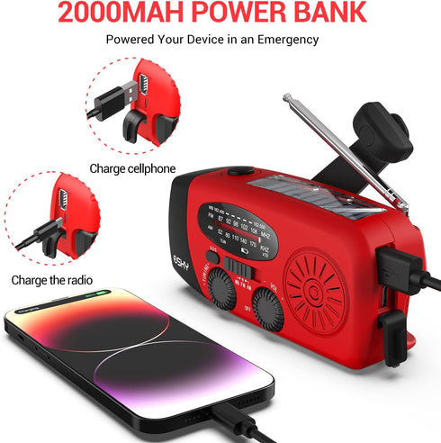 Esky Emergency Hand Crank Radio, 3 LED Flashlight, AM/FM/NOAA Portable Weather Radio, 2000mAh Power Bank