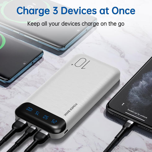 Power Bank 10000mAh Portable Charger with 2 USB 2.4 A Outputs and USB C Input, Compatible with Huawei, iPhone 12 11 X,
