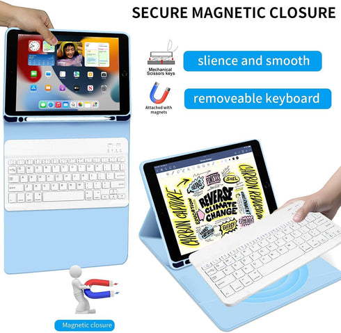 Kenke for iPad 6/5th Generation Case with Keyboard, 9.7 Inch 2018/2017 iPad Air 2/1, Detachable Wireless Keyboard, Blue