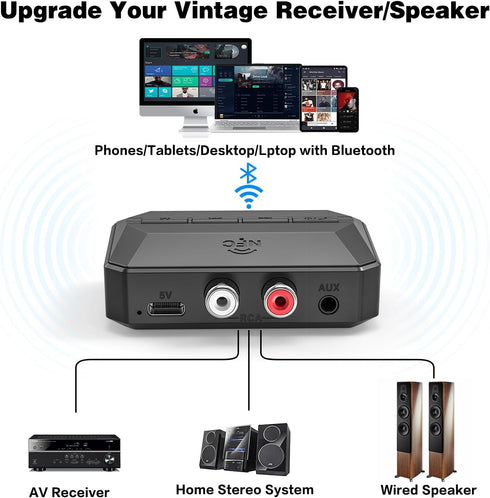 BAISHUN RCA/3.5mm 5.3, Bluetooth Receiver, NFC-Enabled AUX USB Drive/TF Card Outputs, Wireless Audio Adapter