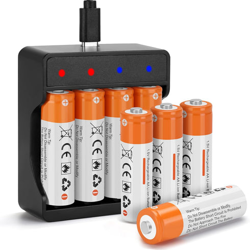Fitinoch 8 Pack Rechargeable 1.5V Lithium Batteries AA for Blink Camera, Long-Lasting Double