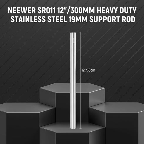 NEEWER 12"/300mm Heavy Duty Stainless Steel Support Rod for Professional Filmmaking, Video Camera, Cinema Camera