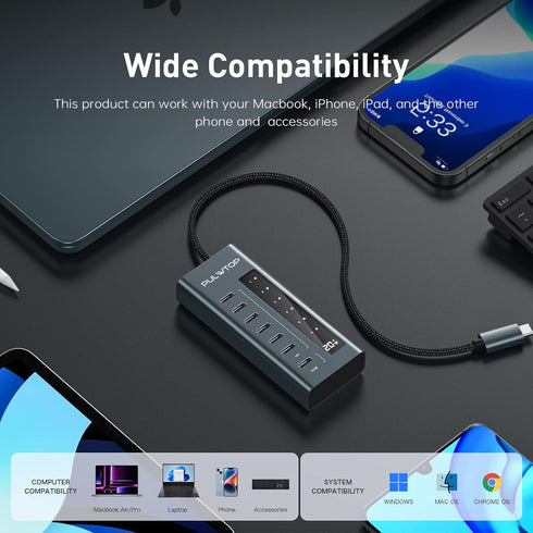 USB C Hub 7 in 1, 10Gbps USB C to USB C Adapter, Data & Charging for iMac, MacBook Pro/Air, XPS