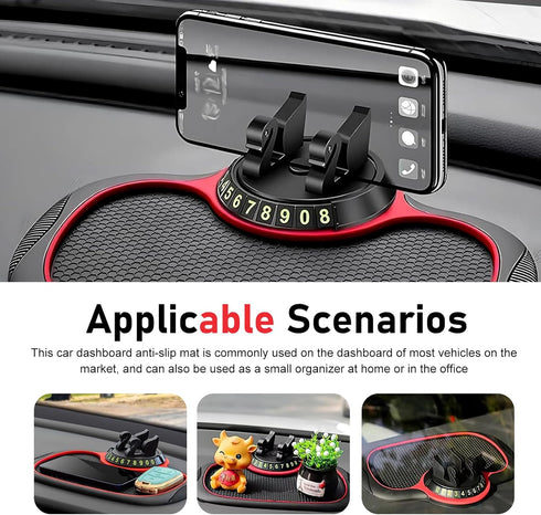 Cuymoap Multifunction Car Anti-slip Mat, Storage Pad & Rotatable Phone Holder & Parking Number Plate, Large Organizer