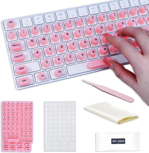 WANTHER Raised Keyboard Stickers for Long Nails with Letters - Heart-Shaped Antistatic Silicone