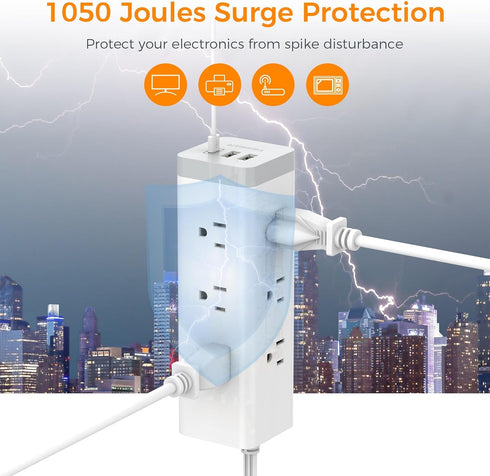 Surge Protector Power Strip 10 FT, TESSAN Ultra Thin Flat Plug with 9 Outlets and 3 USB Ports, Desk Charging Station