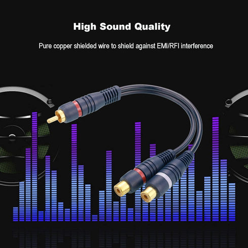 RCA Splitter, 2 Pcs 1 Male to 2 Female Audio Cord Speaker Y Adapter Splitter Cable, 8.5 Inches Gold Plated