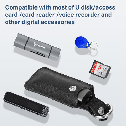 Veeloon 2 Pack, Genuine Leather USB Flash Drive Holder Anti Lost Small Protective Case Cover with Keychain, Portable