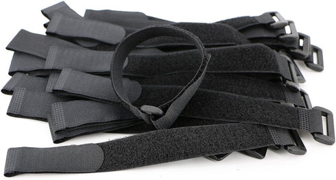 50-PCS Black Hook and Loop Reusable Fastening Cable Tie Down Straps - 0.8" x 8"