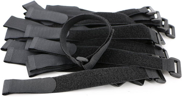 50-PCS Black Hook and Loop Reusable Fastening Cable Tie Down Straps - 0.8" x 8"