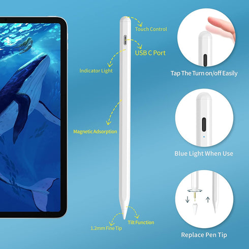 Stylus Pen for iPad 9th&10th Generation, 5X Fast Charge Digital Pen Compatible with 2018-2023 iPad Models - White