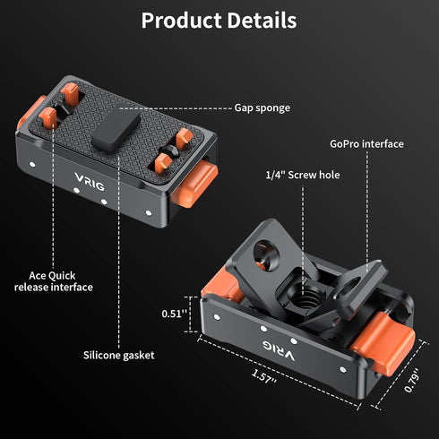 VRIG Ace Pro Quick Release Mount,Snap-On Magnetic 2 Prong Mount and 1/4 Thread Mount for Insta360 Ace Pro / Insta360 Ace