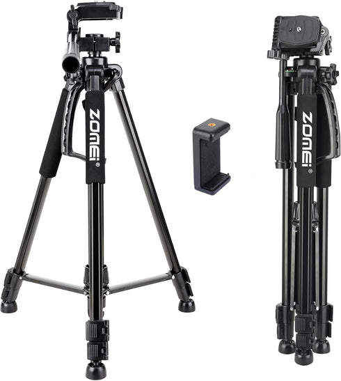 61’’ Camera Tripod with Phone Holder - Professional Travel Tripod Compatible with Cameras, Cell Phones, Projectors