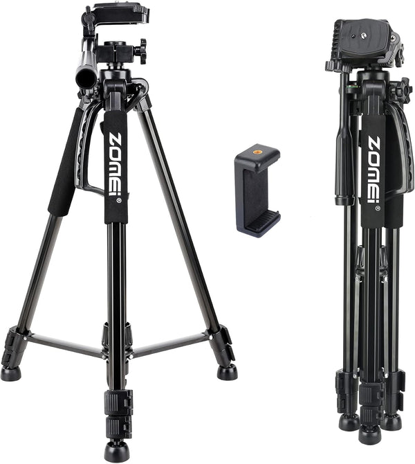 61’’ Camera Tripod with Phone Holder - Professional Travel Tripod Compatible with Cameras, Cell Phones, Projectors