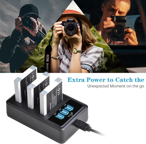 NB-6L NB-6LH Battery & 3 Slots LED Display Charger for Canon PowerShot D10 D20 ELPH 500 HS S90 S95 S120 SD Series & SX