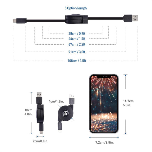 Cable Matters 3.3 ft Short Retractable USB C Cable (USB C to USB A, USB C to USB Cable)
