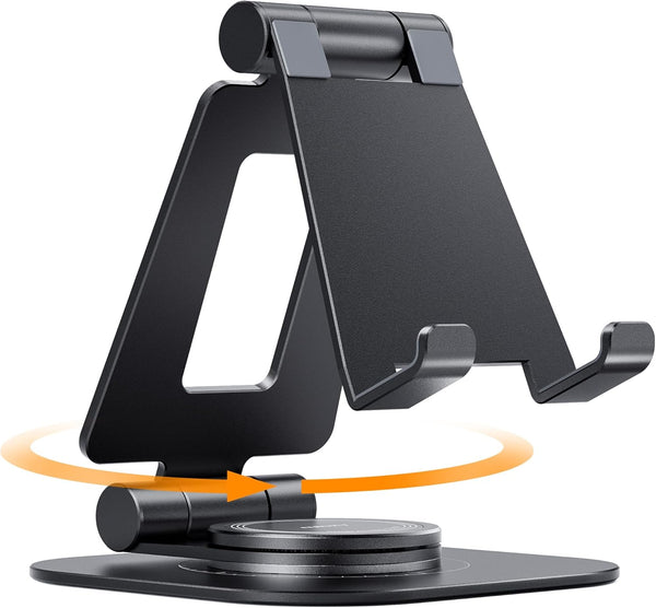 Nulaxy 360 Rotating Cell Phone Stand, Fully Adjustable Foldable Desktop Holder, Compatible with All Phones, Black