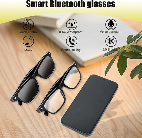 Smart Glasses, Wireless Bluetooth, IP5 Waterproof, Bone Conduction Sound for All Smart Devices