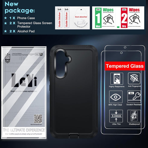 LeYi Samsung Galaxy A54 5G Case, Heavy Duty 3 in 1 Protection with 2 PCS Screen Protector, Military Grade Shockproof