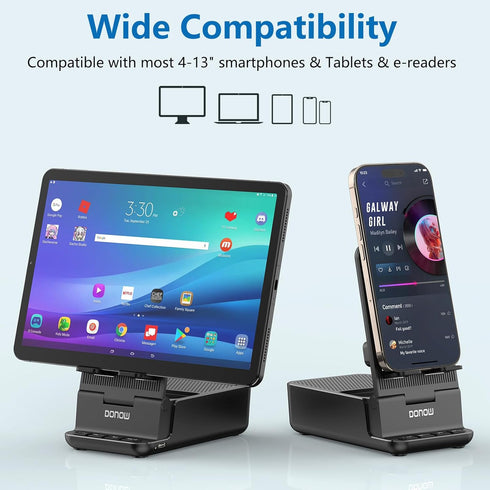 DONOW Wireless Induction Bluetooth Speaker with Cell Phone Stand, HD Surround Stereo Sound Foldable Phone Holder