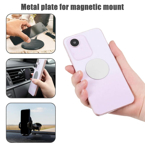 Zyghjort 16pcs Mount Metal Plate for Phone Magnet, Round Steel Sheets Sticker with Strong Backing Adhesive Universal