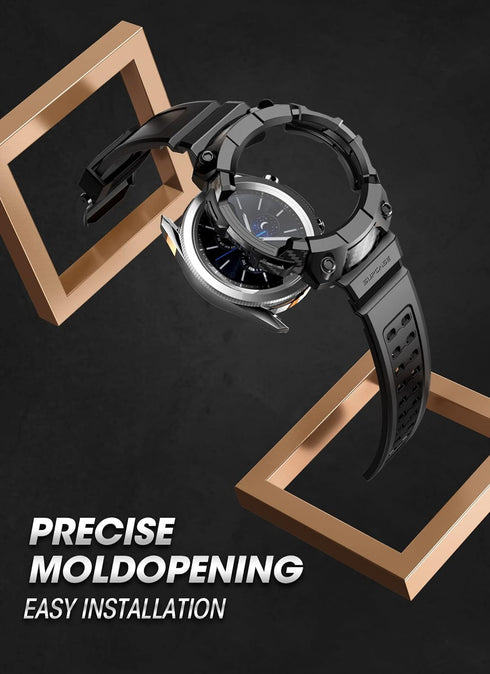 SUPCASE Heavy Duty Cover for Samsung Galaxy Watch 4 Classic 46mm (Unicorn Beetle Pro) with Adjustable Strap Band, Black