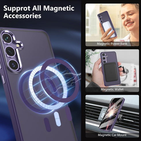 MATEPROX Magnetic Design for Samsung Galaxy S24 Plus Case, Stylish Slim an-ti Yellow Translucent Matte Protective Cases with Screen Protector for S 24+ 6.7'' 2024-Purple