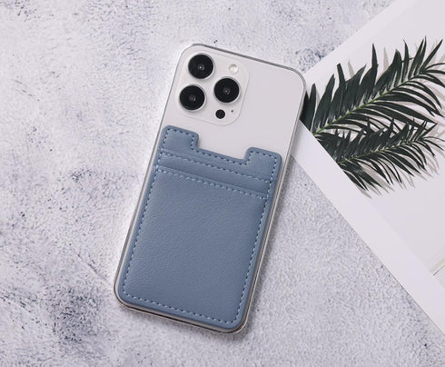 2Pack Leather Phone Card Holder, Adhesive Stick On Credit Card Pocket for Back of iPhone and Android Cases - Blue