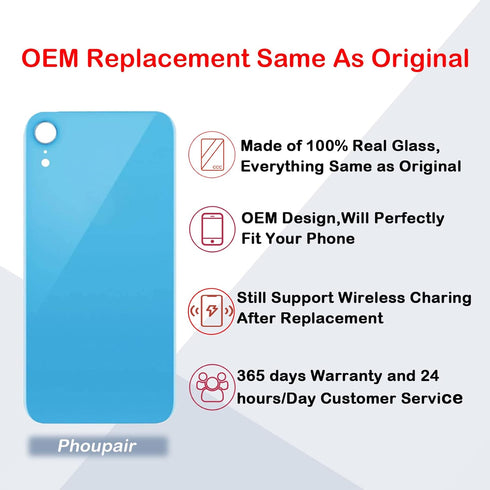 OEM Rear Back Glass Replacement for iPhone XR 6.1 Inches with Professional Repair Tool Kit (Blue)
