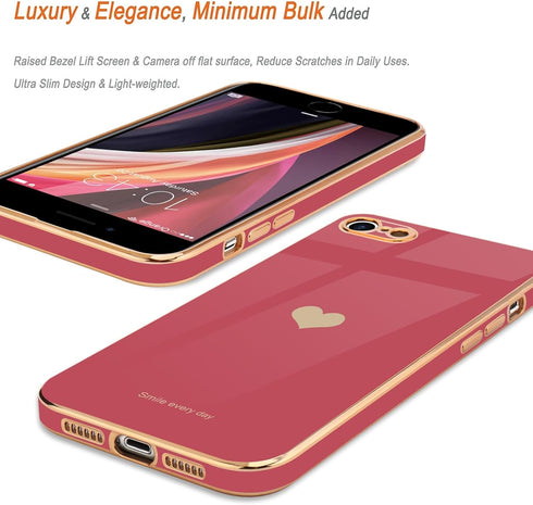 Teageo Bright Blush Case for iPhone SE 2020, iPhone 7, iPhone 8, Cute Love-Heart Luxury Bling Soft Back Cover
