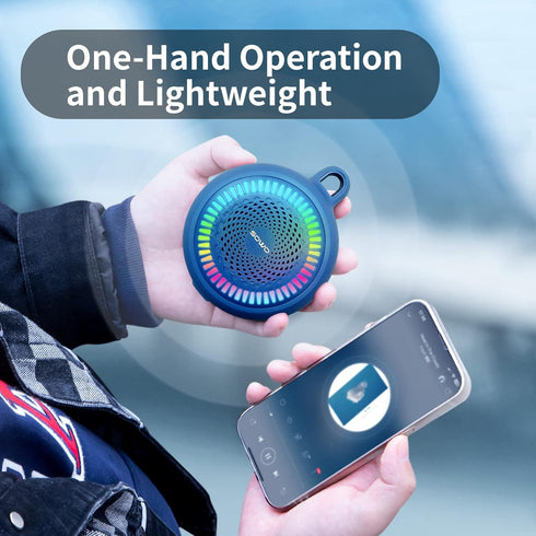 Bluetooth Shower Speaker Waterproof, Portable Wireless Speaker with Louder Volume, Colorful Lights, Blue
