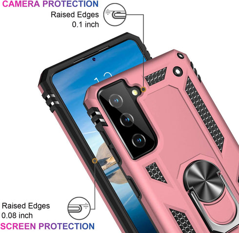 IKAZZ Rose Gold Case for Galaxy S21 Plus, Military Grade Shockproof Heavy Duty Phone Cover with Magnetic Kickstand