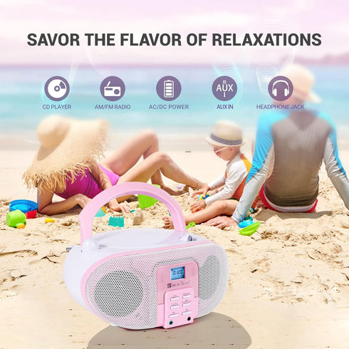 SingingWood GC01 Macarons Series Portable CD Player Boombox - Kids CD Player with AM FM Stereo Radio, Rose