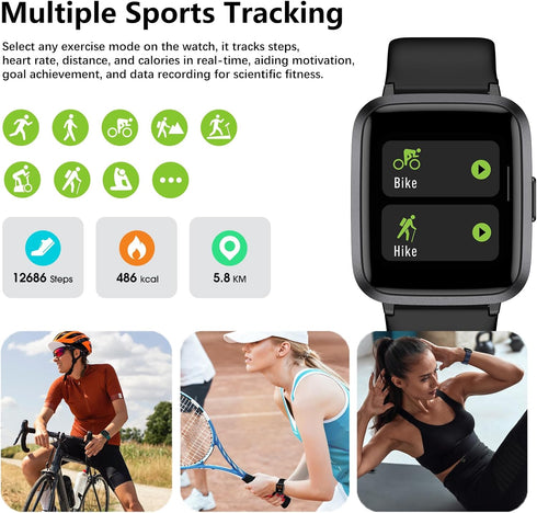 Kummel Smart Watch, Fitness Tracker with Blood Oxygen, Heart Rate & Sleep Monitor, Waterproof Watch for Men Women