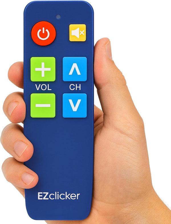 EZClicker TV Remote for Seniors, Extra Simple Big Button Remote (Blue) Works with