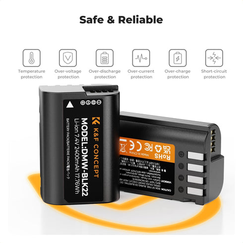 K&F Concept 2400mAh DMW-BLK22 Battery and Dual Slot LCD Charger for Panasonic Lumix Cameras