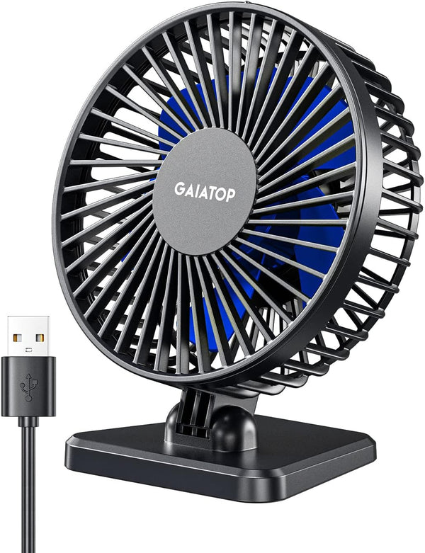 Gaiatop USB Desk Fan, Portable Quiet 3 Speeds Personal Fan for Home, Office, and Outdoor Use (Blue)