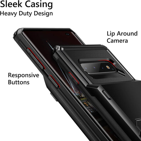Vofolen Galaxy S10 Wallet Case - Scratch Resistant Dual Layer Protective Bumper with 4 Card Slots (Black)
