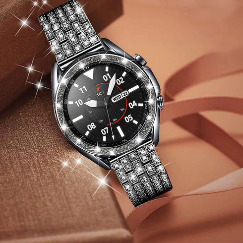 Bands Compatible with Samsung Galaxy Watch 3 (45mm), 22mm Full Rhinestone Diamond Stainless Metal Strap for Women Men