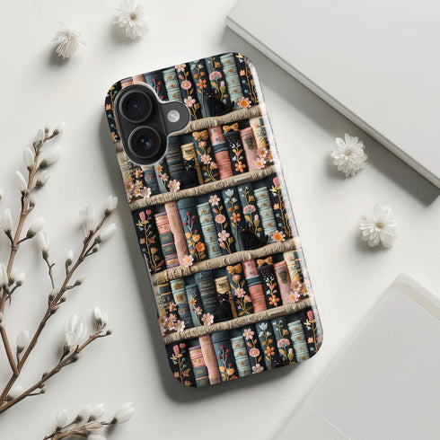 Goodon 16 for iPhone Case Cute,Aesthetic Vintage Bookshelf with Floral,Compatible with Magsafe,Trendy Wildflower Unique
