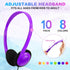 Kids Headphones Bulk 10 Pack for School - Adjustable On Ear Earphones Class Set for Library, Airplane, Computer